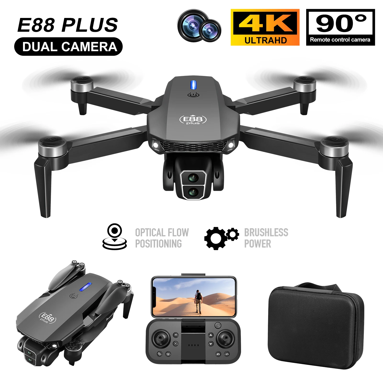 새로운 E88 Plus 쿼드콥터 드론: 90 °   전 - Rc Helicopter Electric 리뷰 및 가격